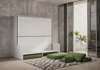 Letto Doppio A Scomparsa Kando Con Divano Con Materassi Bianco Frassino e Verde