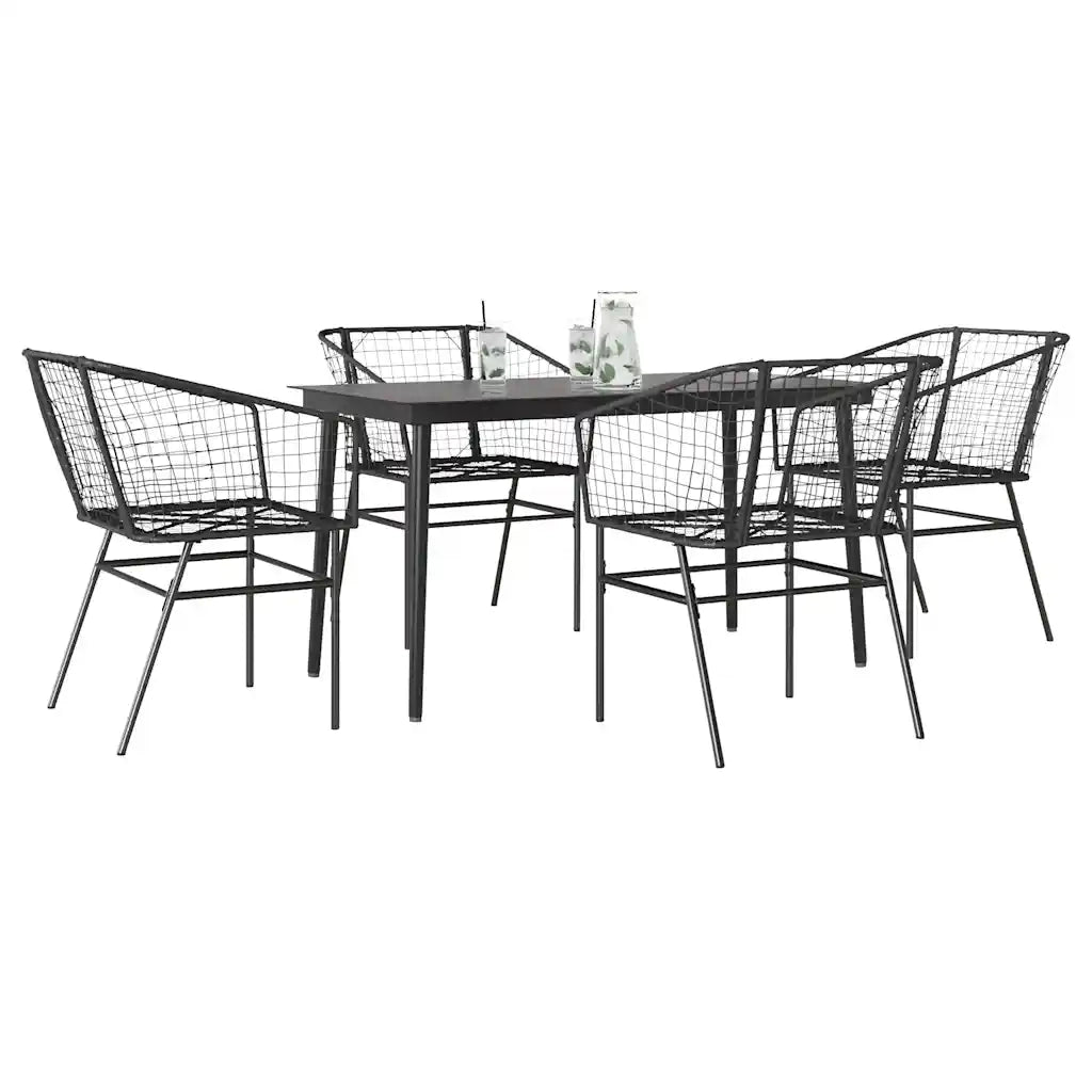 Set Mobili da Pranzo per Giardino 5 pz Nero Polyrattan Vetro 3334487