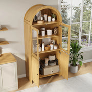 Credenza e madia con vetrina in vetro, spazio aperto e vano chiuso con motivo ondulato, per soggiorno e sala da pranzo, 78 × 40 × 176 cm