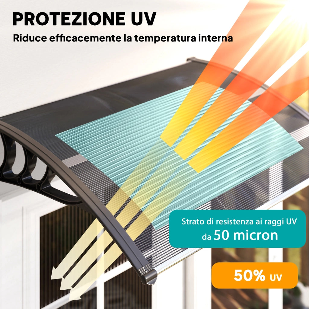 Tettoia Policarbonato Anti-UV Esterno ¨C Zephmum ¨C Grigio 100x80 cm