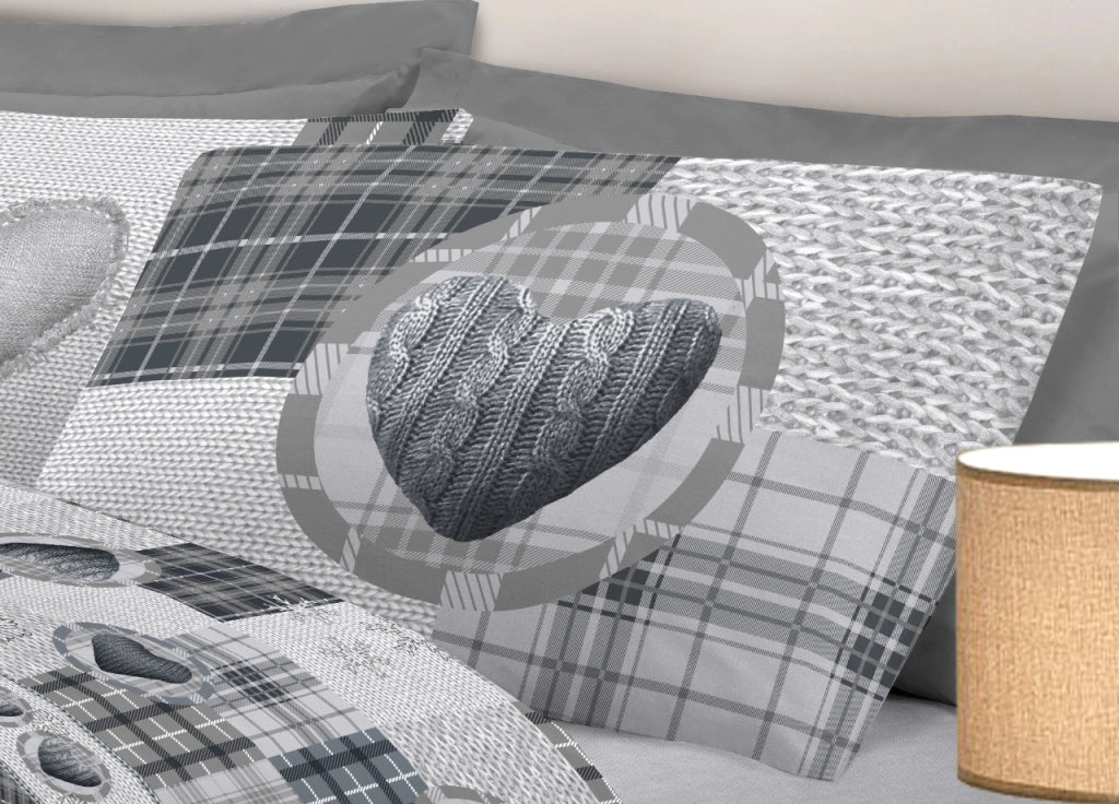 Completo Lenzuola Linea Pensieri Delicati 100% Cotone Disegno Love Mountain - Piazza E Mezza - Grigio