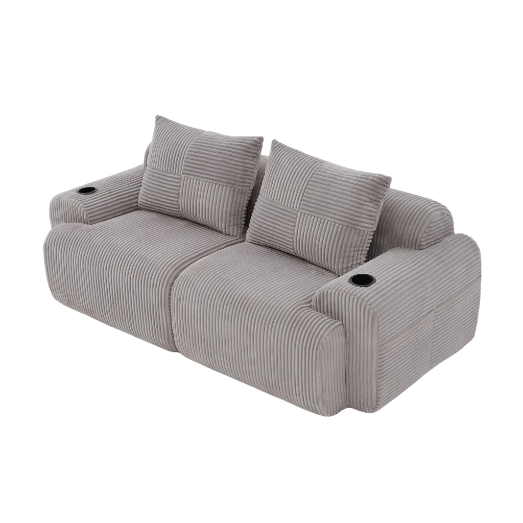 DIVANO Modulare 2 posti 200x99x80 cm in corduroy grigio chiaro con portalbicchiere