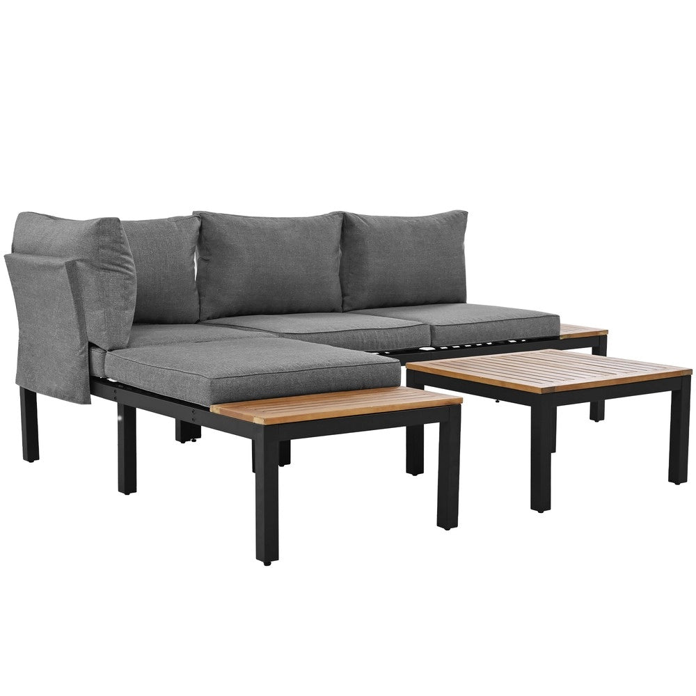 Set Lounge da Giardino 5 Pezzi con Divani, Tavolino e Tavolo in Acacia ¨C Xylo ¨C Grigio