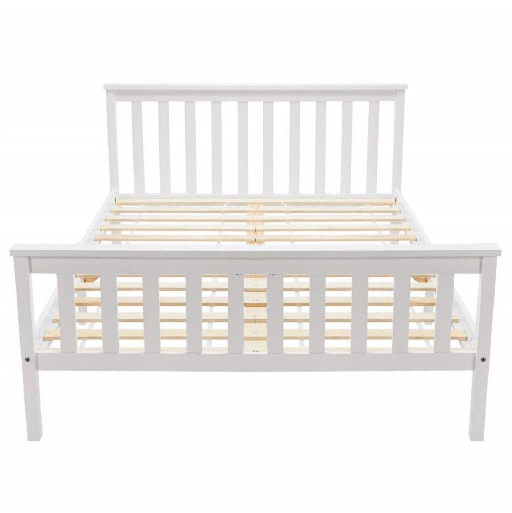 LETTO in legno massello 140 x 200 cm bianco con rete a doghe