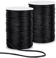 Corda in Tessuto Satinato Nero - 3 mm - 2 Rulli - 50 Metri/Rullo - Poliestere Duraturo - Adatto per Gioielli e Artigianato