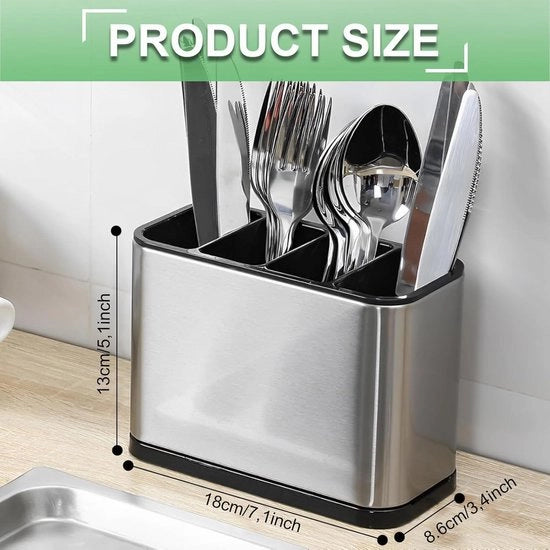 Organizzatore da tavolo in acciaio inossidabile - 4 contenitori - organizzatore da cucina per utensili - ripiano per cucchiai, forchette, coltelli e couteau