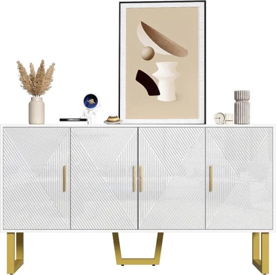 Dressoio di Cucina - Bianco con Oro - Cassetta di Servizio - Cassetta di Cucina - Cassetta - Sala da Pranzo - Con Scomparti di Archiviazione