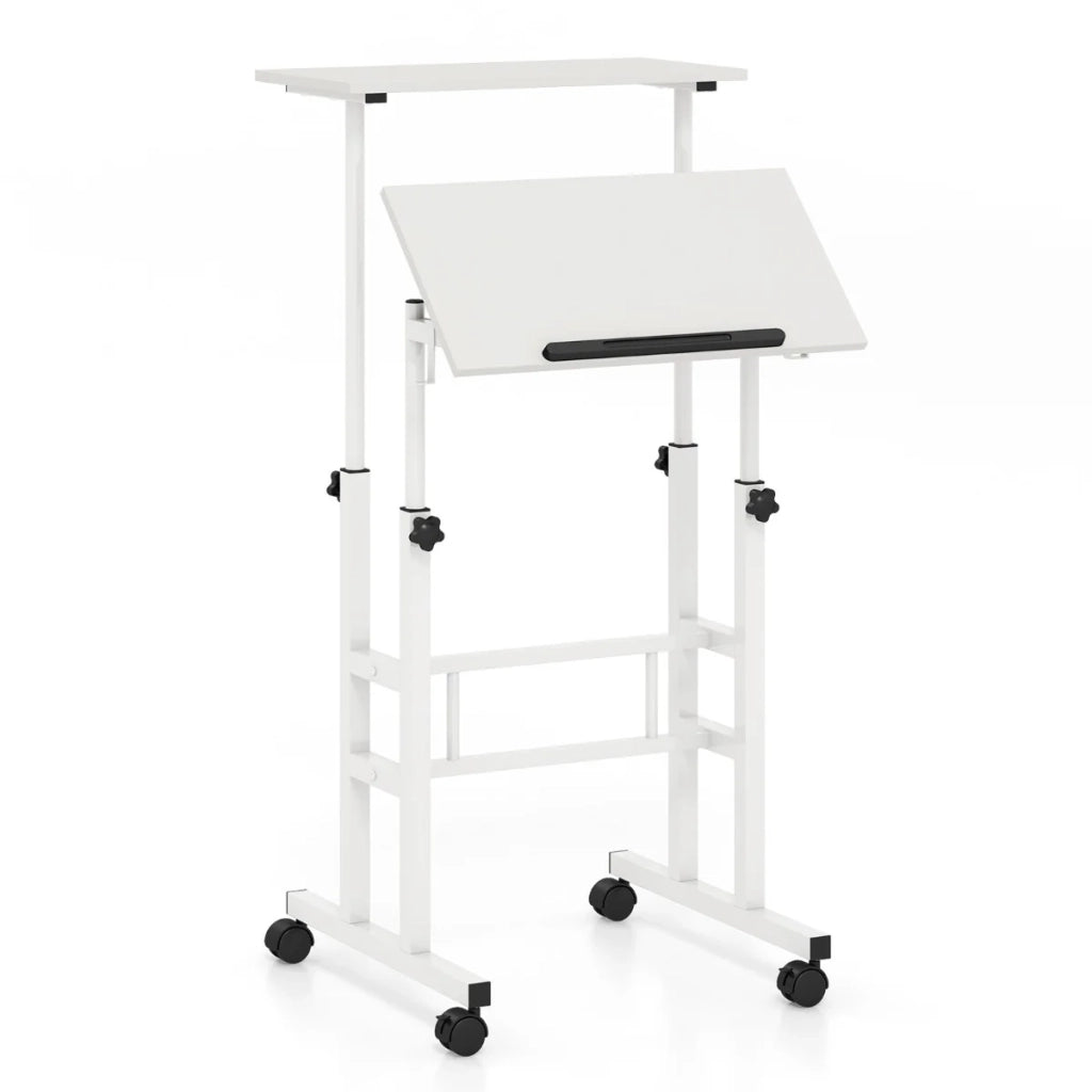 Scrivania mobile sit-stand 60 x 30 x 72-124 cm regolabile e inclinabile design moderno in MDF bianco 20_0010835
