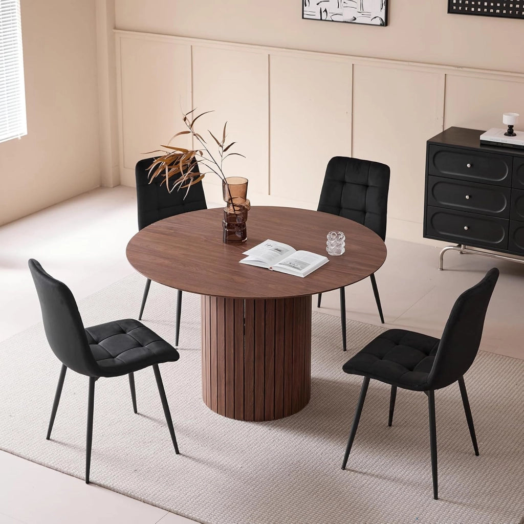 GrandCA HOME Tavolo da Pranzo Rotondo, Tavolo da Cucina Moderno 120 cm, Tavolo da Pranzo con Base Rotonda in Legno, Grande Scrivania in MDF per 4-6, Marrone Scuro