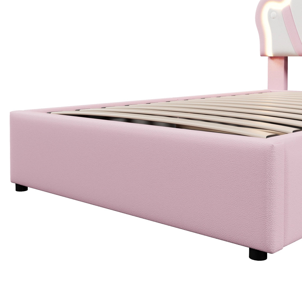 Letto imbottito 90 x 200 cm con LED, testiera regolabile e contenitore idraulico