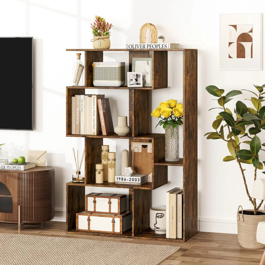 Libreria, scaffale aperto per ufficio con 6 ripiani, divisorio, scaffale per presentazione, scaffale per soggiorno, studio e ufficio, 80 x 30 x 119 cm (marrone)