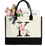 Borsa da spiaggia personalizzata in tela con tasca interna e chiusura a zip, dono di nozze, compleanno, vacanza, lettere nere, unico modello
