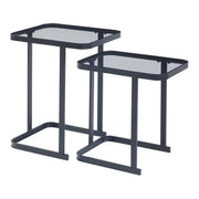 Set di 2 tavolini da caffè impilabili di diverse dimensioni vetro temperato da 4 mm metallo nero 03_0010601