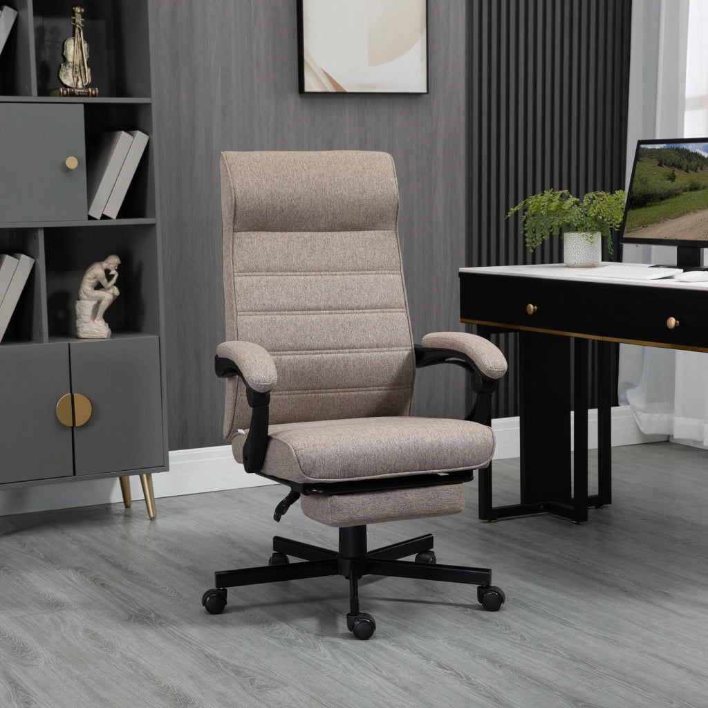 Sedia da Ufficio con Altezza Regolabile, Poggiapiedi Incluso e Seduta Imbottita, 68x67x109-119 cm, Marrone