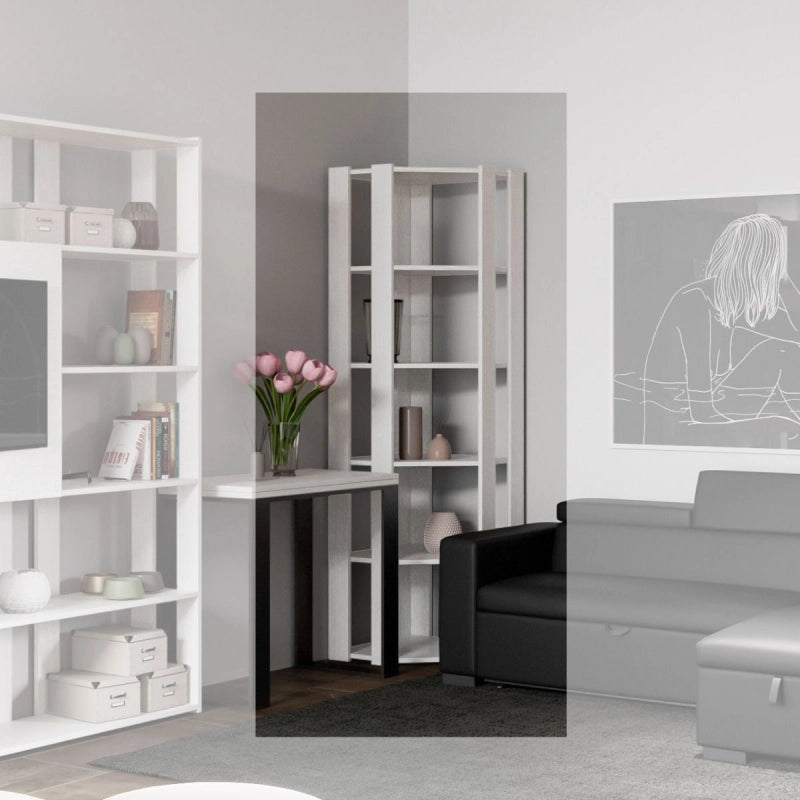 Composizione Libreria Kato Angolo 6 Ripiani 2 fianchi + 2 fasce retro - Bianco Frassino,B