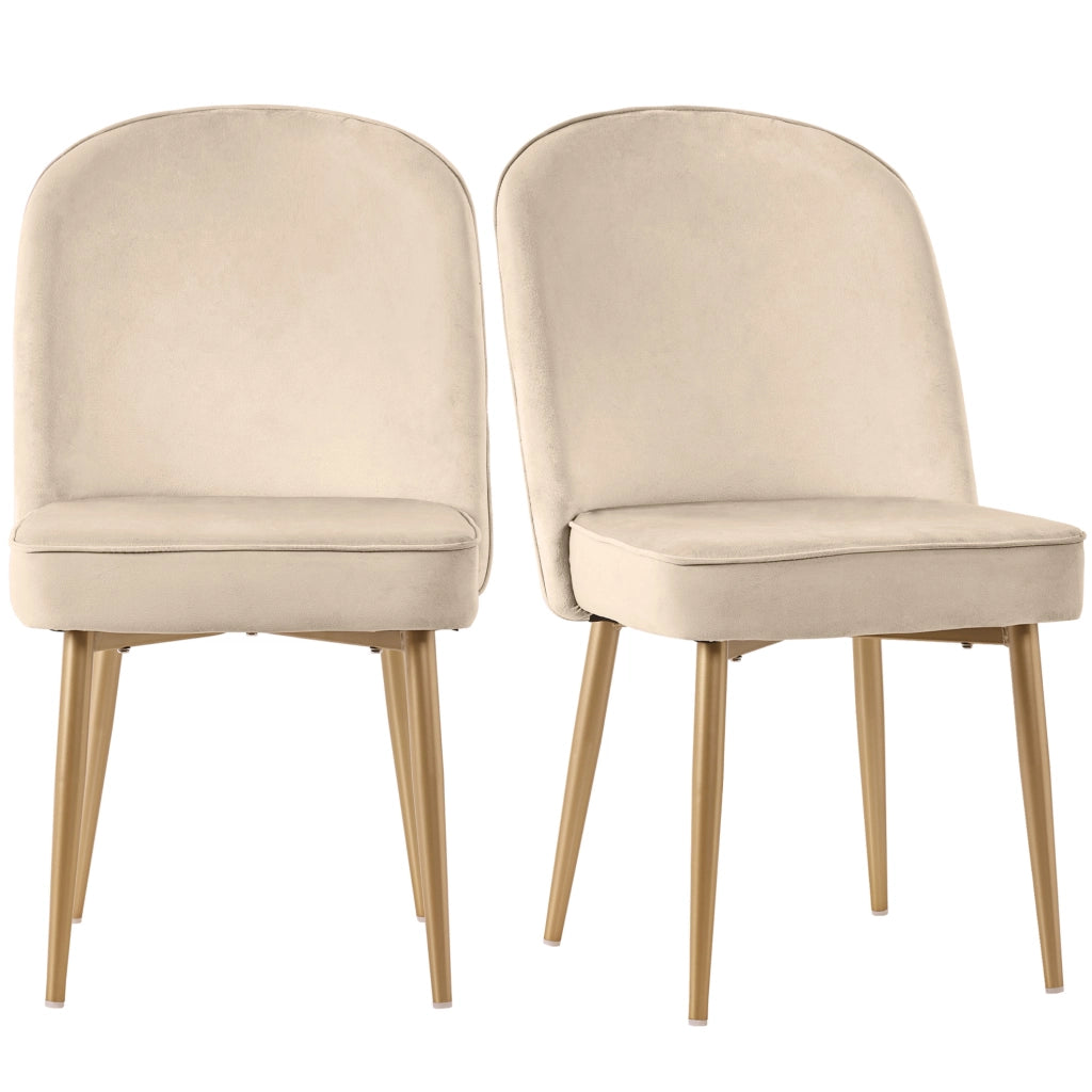 Sedia da pranzo beige in velluto con gambe in metallo dorato