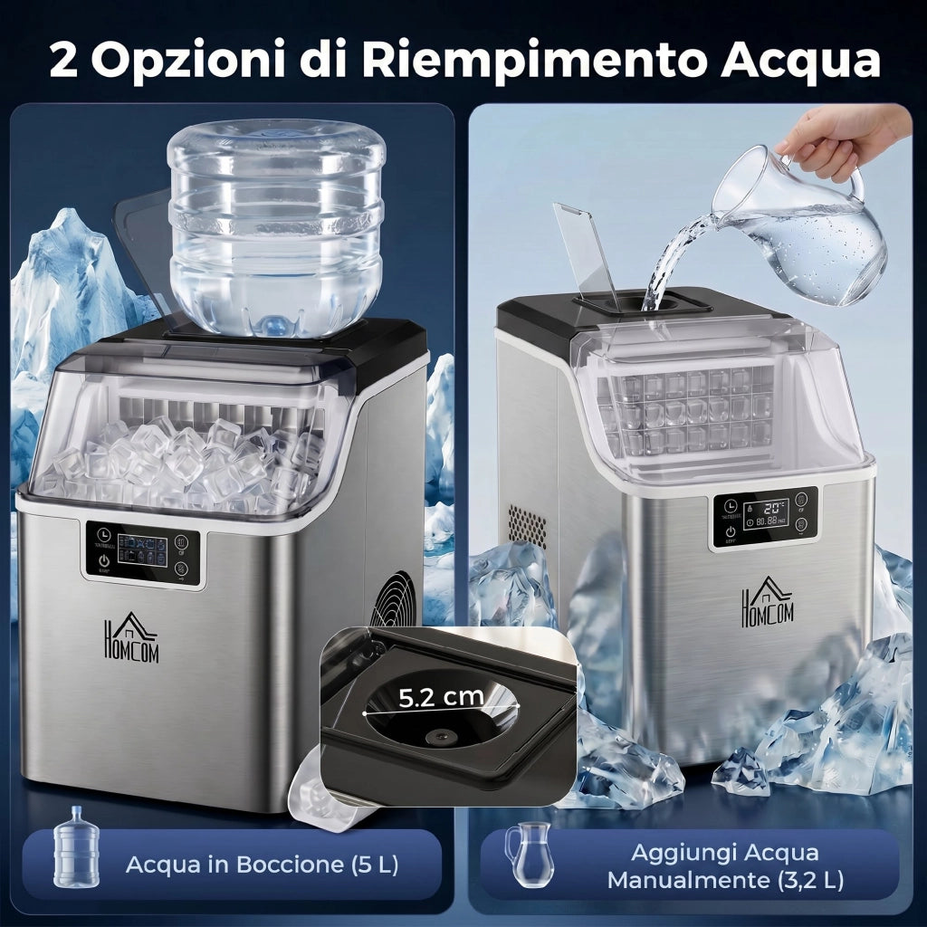 Macchina del Ghiaccio Autopulente da 24 Cubetti ¨C Minimal ¨C Acciaio Inox 25.2x36x37.1 cm