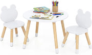 Set Tavolo e Sedie per Bambini, Tavolino e 2 Sedie a Forma di Rana con Gambe in Legno e Angoli Arrotondati, Set Mobili Salvaspazio per Bambini 3+ Anni per Cameretta Ragazzi (Bianco)