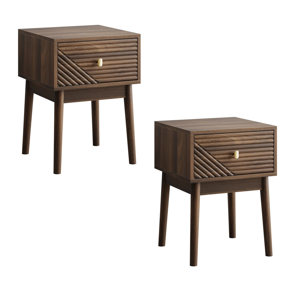 Comodino moderno con 2 cassetti 40x40x55 cm in MDF e truciolare color noce