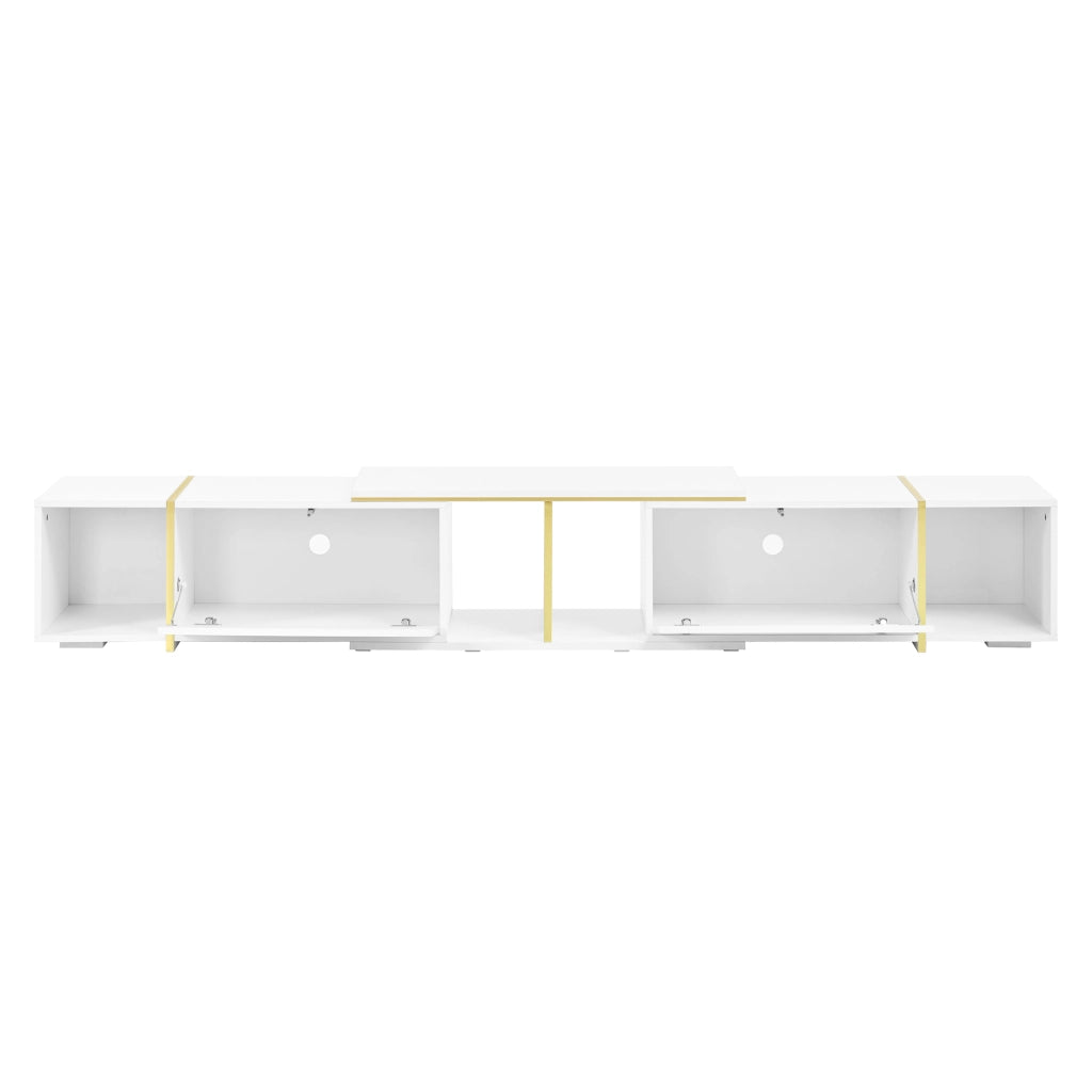Mobile TV estensibile con frontali lucidi; 2 vani aperti e spazi chiusi; per soggiorno; 275 × 35 × 37 cm