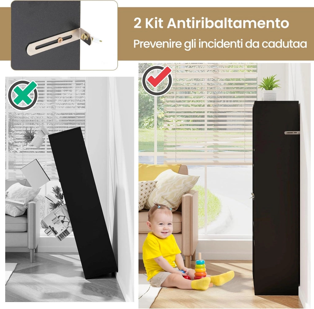 Libreria a 11 Cubi, Scaffale Moderno Geometrico con Kit Anti-Ribaltamento, Organizzatore di Libri Multifunzionale per Soggiorno Camera da Letto Studio, 74 x 24 x 106 cm (Nero)