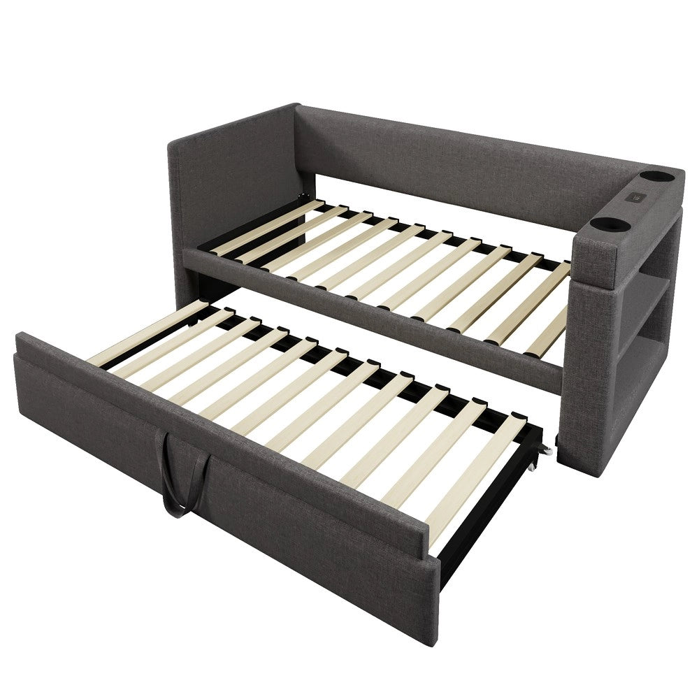 Letto Singolo Imbottito con Estraibile ¨C MINIMAL ¨C Tessuto Grigio 90x190