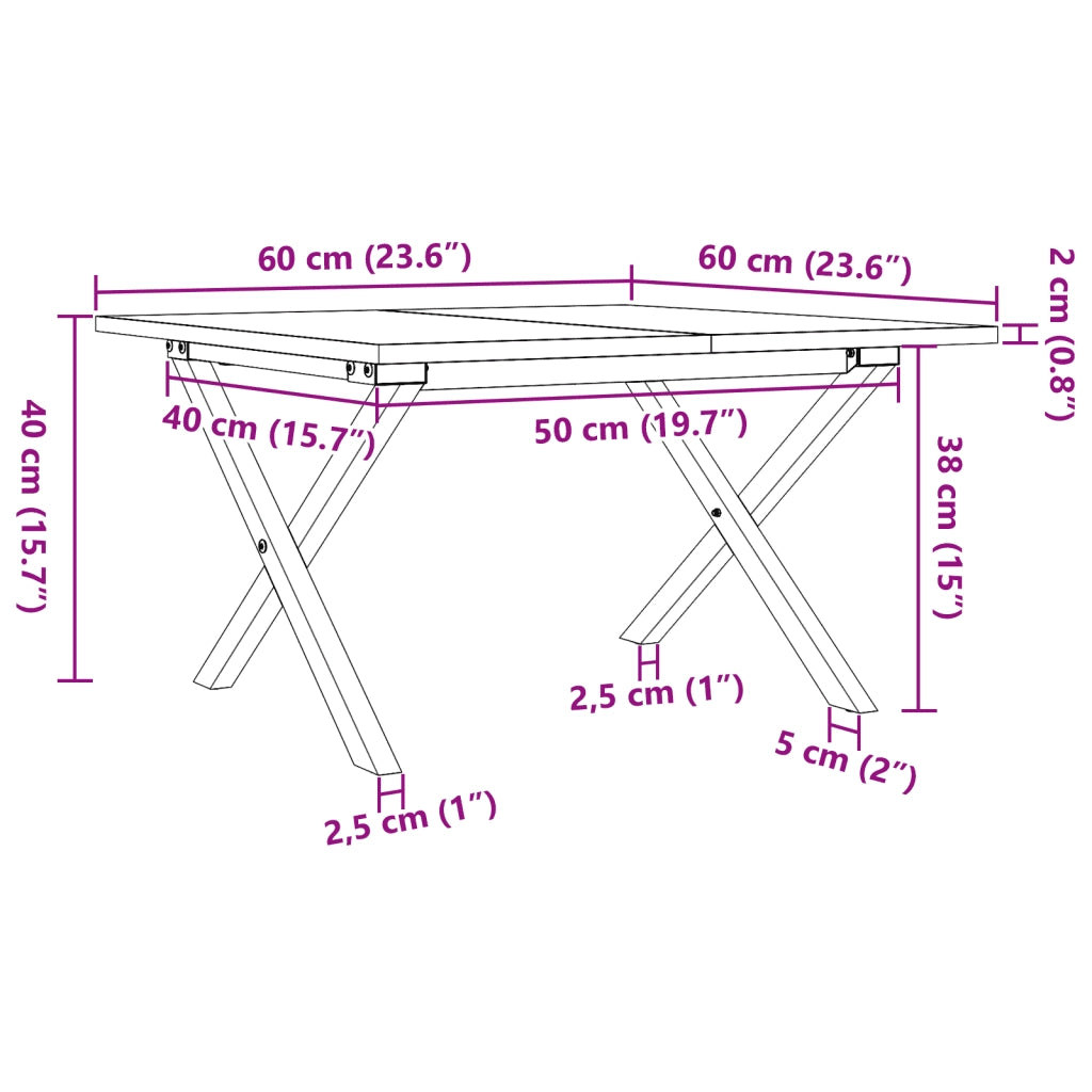 vidaXL Tavolino da Salotto Telaio a X 60x60x40 cm Legno Pino e Acciaio