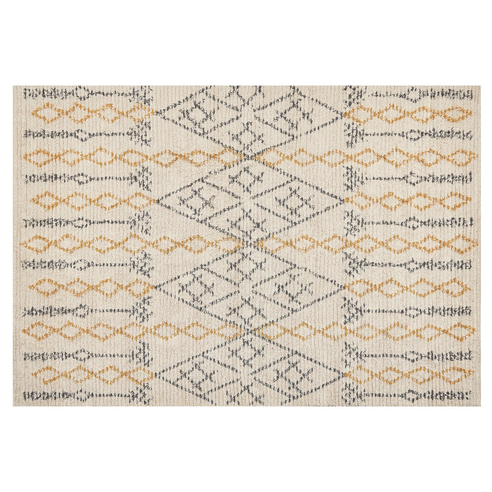 Tappeto in cotone beige 140 x 200 cm motivo geometrico rettangolare soggiorno camera da letto