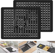 Matte per Drenaggio della Cucina - Mat per Lavello - Mat per Asciugatura - Protezione per Lavello - Protezione Antiscivolo per Lavello - Accessori Cucina - Mat per Drenaggio Rettilineo - Mat per Drenaggio Nero - 2 Pezzi
