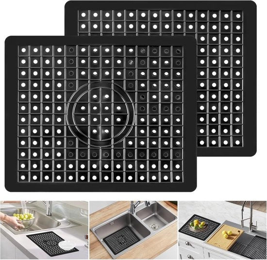 Matte per Drenaggio della Cucina - Mat per Lavello - Mat per Asciugatura - Protezione per Lavello - Protezione Antiscivolo per Lavello - Accessori Cucina - Mat per Drenaggio Rettilineo - Mat per Drenaggio Nero - 2 Pezzi