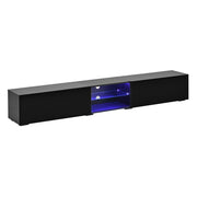 Mobile TV con 2 ante; LED e passacavi - per soggiorno - in MDF - 200×30×30 cm - nero