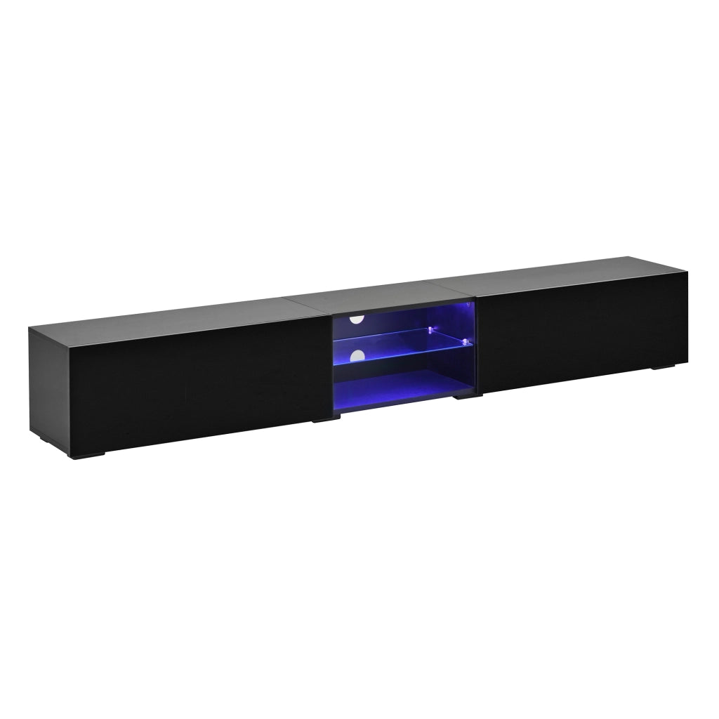 Mobile TV con 2 ante; LED e passacavi - per soggiorno - in MDF - 200×30×30 cm - nero