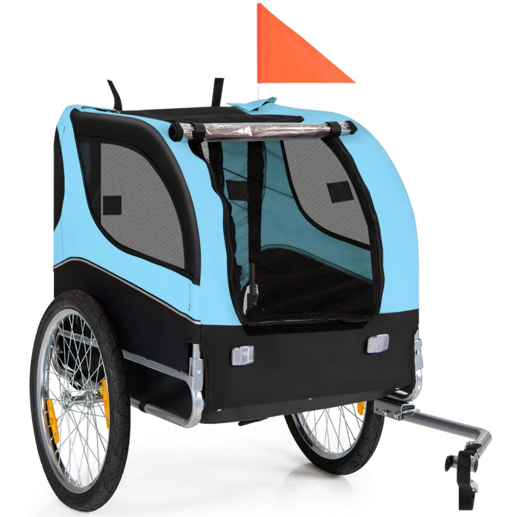 Rimorchio bici per animali domestici con ruote 50cm tettuccio apribile, Rimorchio per bicicletta per cani Blu
