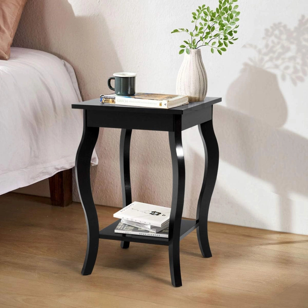 Comodino, Comodino da Divano a 2Livelli, Tavolino per la Camera da Letto, Capacità di peso di 17 kg, 40 x 40 x 60 cm (1, nero)