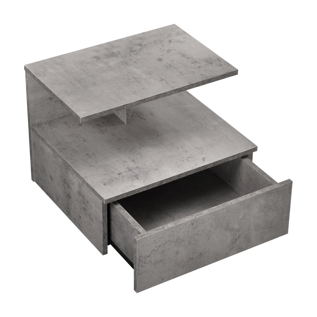 Comodino da Parete Amberg con Cassetto e Ripiani 40x35x31 cm - Effetto Cemento [en.casa]
