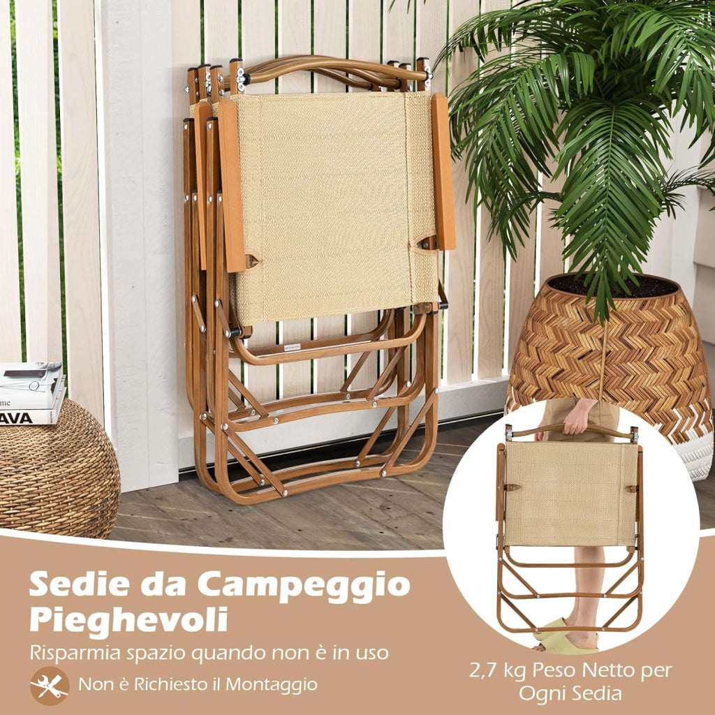 Set di 2 Sedie da Campeggio Pieghevoli, Sedie da Spiaggia Leggere con Telaio in Alluminio, Sedie da Giardino Portatili con Braccioli per Esterni, Portata 180 kg