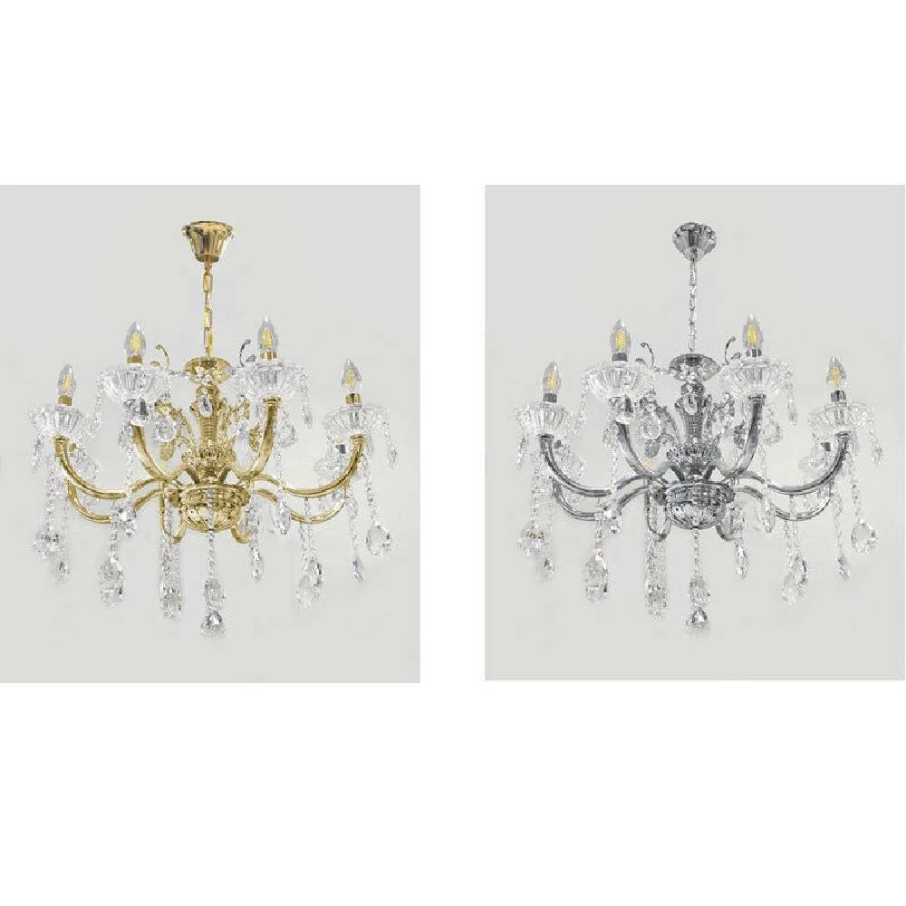 Trade Shop - Lampadario Soffitto 8 Bracci Attacco E14 Pendenti Acrilico Oro Argento A19 -