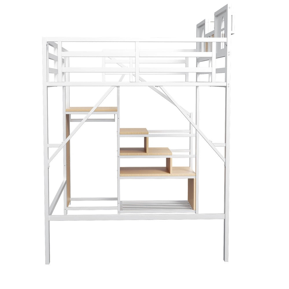 Letto a Soppalco in Metallo con Finestra e Doghe ¨C MINIMAL ¨C Bianco 140x200