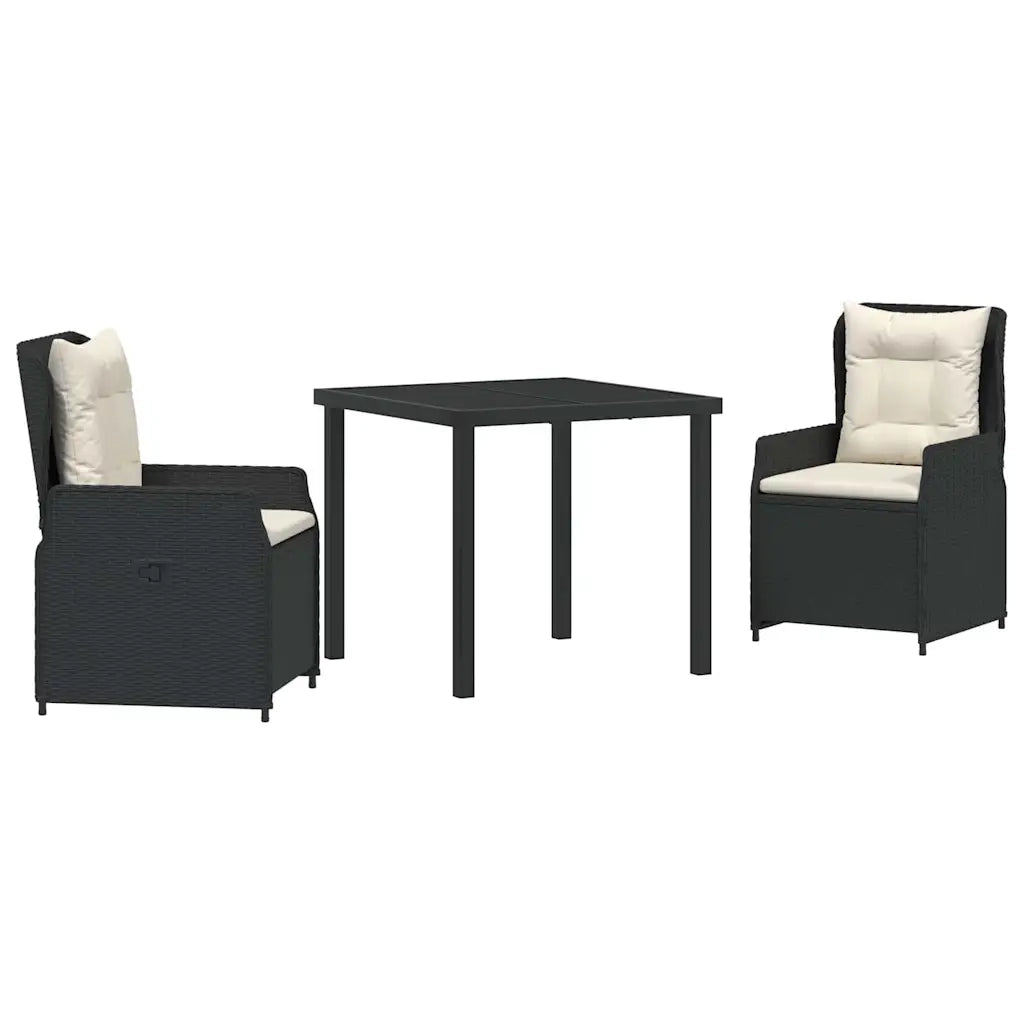 Set da Pranzo per Giardino 3 pcs Nero polyrattan 3380939