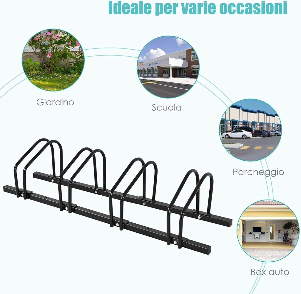 Rastrelliera per Biciclette, Portabiciclette Parcheggio Organizzatore per 4/5/6 Bici, Parcheggio per Biciclette, Telaio d'Acciaio (Nero, 4 Bici)