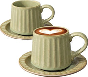 Moka per caffè con set di piatti da 2 - Tazze grande cappuccino - Ceramica nostalgica - Per caffè, tè e colazione