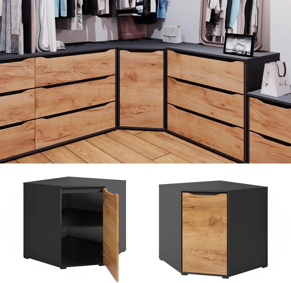 Credenza Ruben, Quercia dorata, 78 x 76.6 cm con porte, adatto per la conservazione di abbigliamento e tessuti
