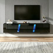 Mobile TV sospeso 180x35x30 cm con LED controllate da app; 3 ante ribaltabili; in truciolare; nero