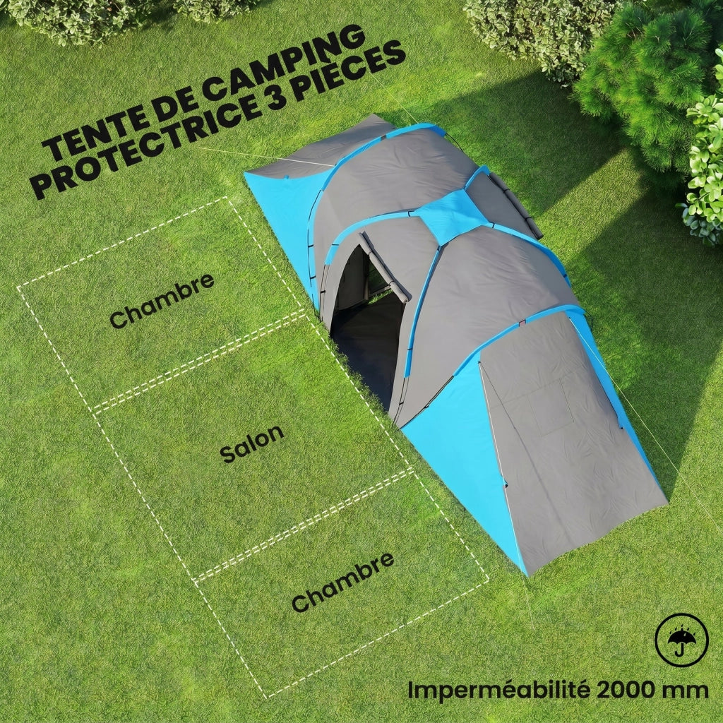 Tenda da campeggio 4-6 persone ¨C zephmum ¨C grigio scuro e blu 555x225x190 cm