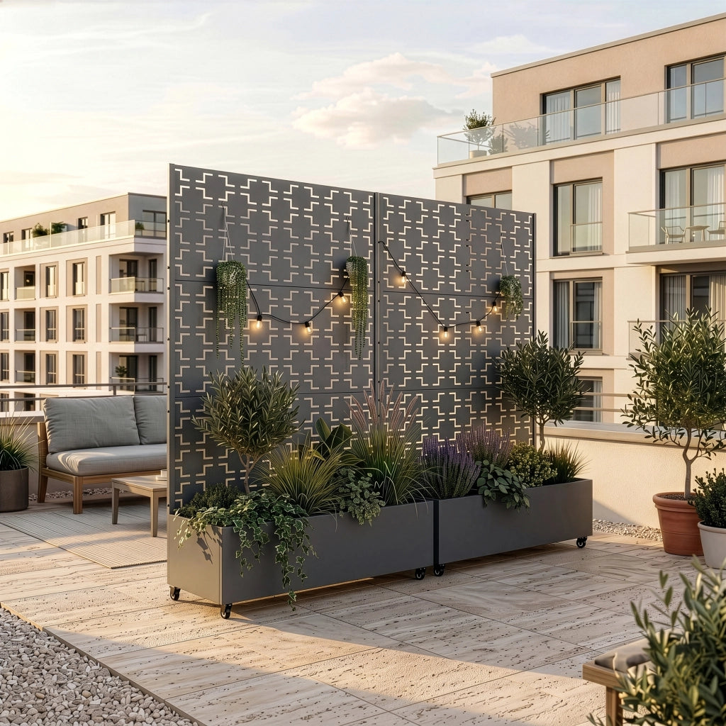 Fioriera con Spalliera Aaskis a Rotelle in Acciaio 190 x 120 x 38 cm - Grigio Antracite casa.pro