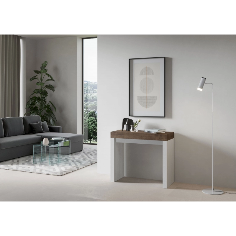 Consolle allungabile 90x40/196 cm Roxell Mix Small piano Bianco Frassino - Noce/Bianco Frassino