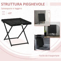 Tavolino da Giardino Pieghevole Salvaspazio in Rattan Sintetico e Acciaio, 40x40x40cm, Nero