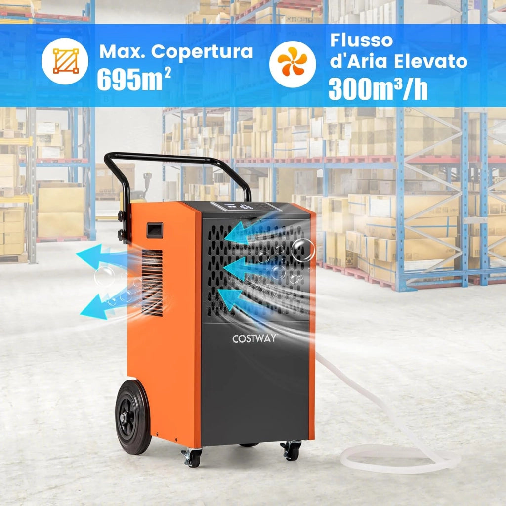 Deumidificatore Casa, Deumidificatore Elettrico con Tubo di Scarico e Timer, Deumidificatore Portatile con Ruote per Cantina, Magazzino, Fabbrica e Grandi Spazi fino a 695 m³ (Arancione)