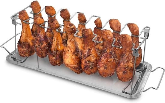 Accessorio per BBQ - Sostegno per pollo in acciaio inossidabile - 14 pezzi accessori