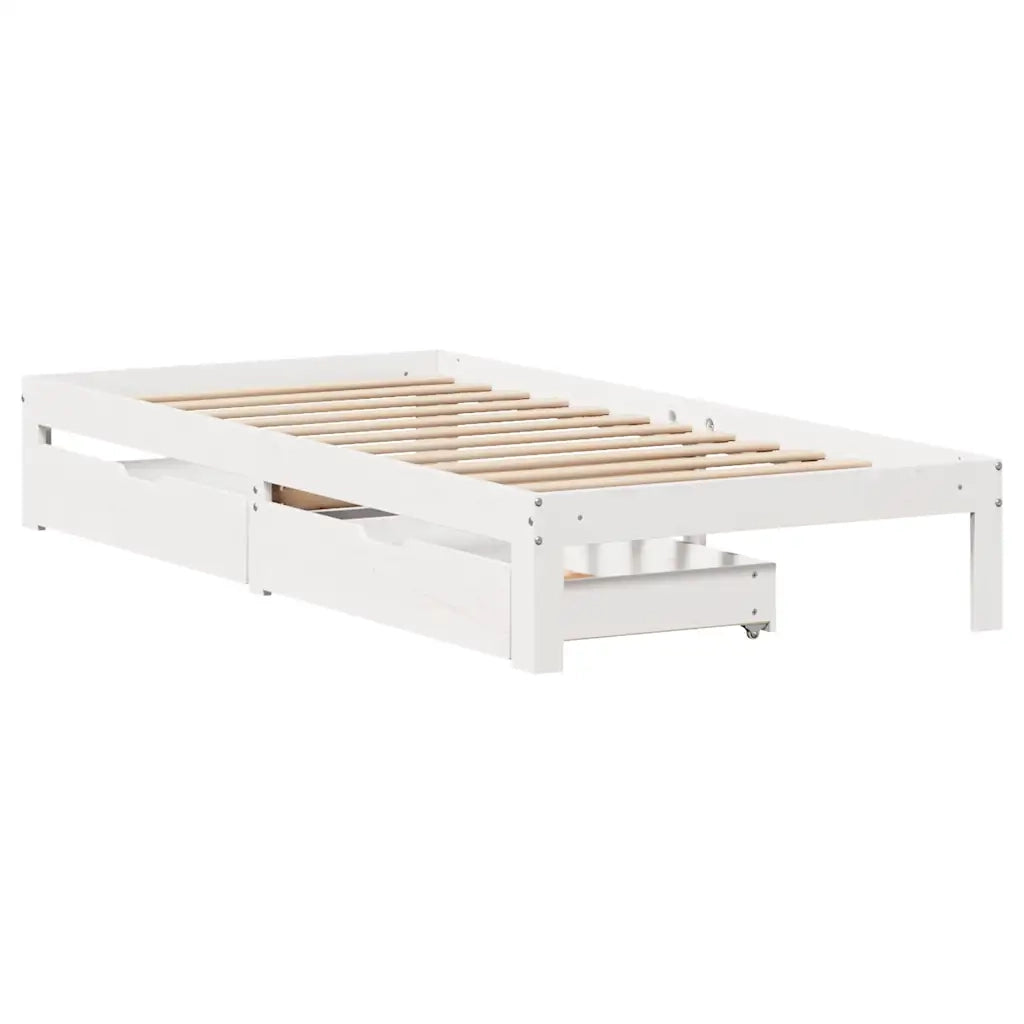 Giroletto con Cassetti Bianco 75x190 cm Legno Massello di Pino 3301933
